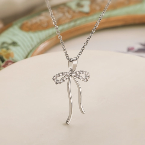 Schleife Anhänger Halskette Kupfer Zirkonia Mikropavé Elegante Schleife Band Minimalistischer INS Schmuck Für Damen