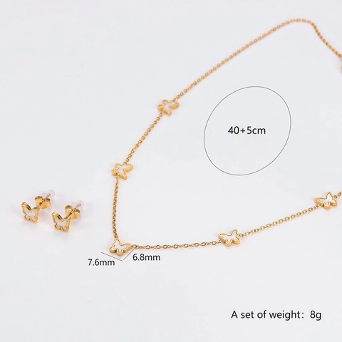 Collana E Orecchini Farfalla Placcato Oro 18K Acciaio Inossidabile 304 Gioielli Delicati Elegante Donna