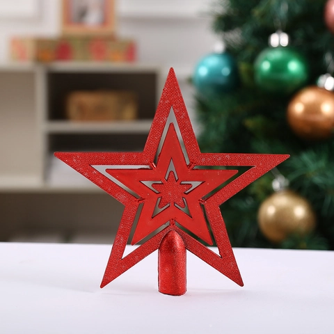 Christmas Tree Topper Star Hollow Pentagram Glitter Plastic Electroplated Shimmering Holiday Ornament