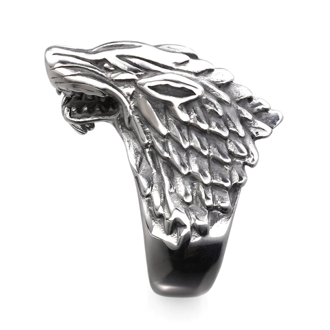 Wolf Head Ring Stainless Steel Retro Viking Nordic Gothic Punk Jewelry For Men Domineering Animal Totem Band
