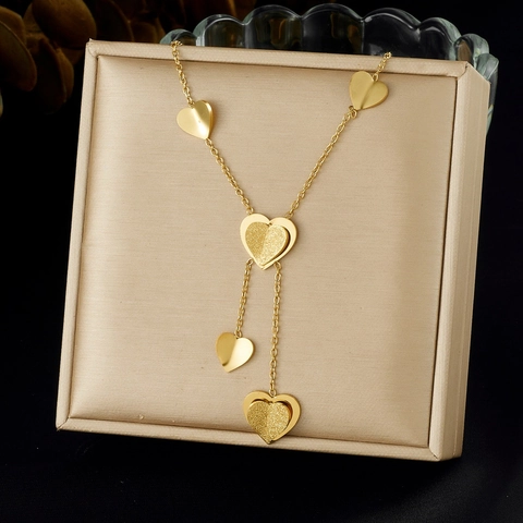 Minimalistische Herz Anhänger Halskette Gold Plattiert Edelstahl Y-Form Quasten Kette Matte Herzen Schmuck Für Damen