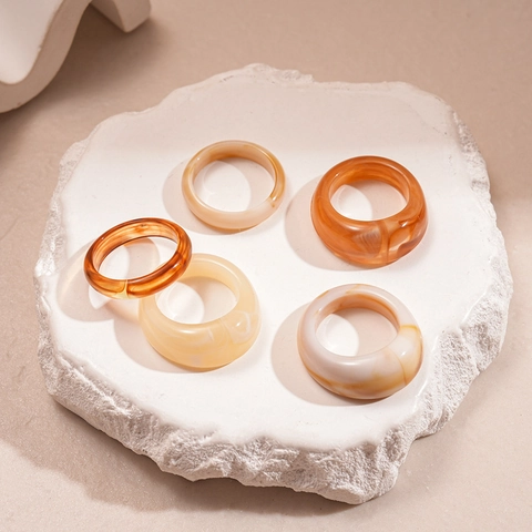 Geometric Acrylic Resin Rings Colorful Marble Texture Retro Minimalist Thick Finger Hand Jewelry For Women
