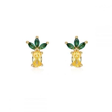 Zirconia Oorbellen En Oorklem Verguld Fruit Ananas Watermeloen Geometrische Regenboog Met Zilveren Oorknopje