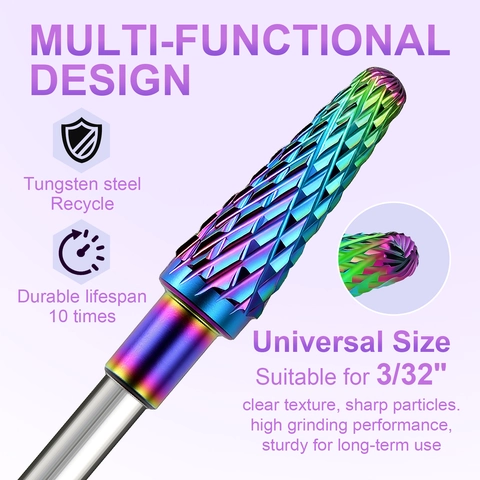 Professional Rainbow Alloy Nail Drill Bits For Electric Manicure Machine Iridescent Grinding Head Universal Shank Tool