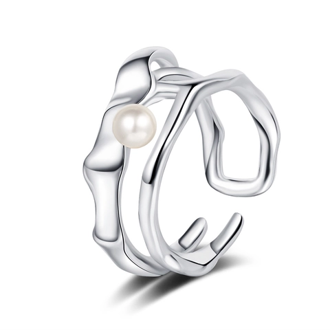 Vintage Unregelmäßige Linie Kupfer Ring Für Damen High-End Künstliche Perle Offen Verstellbar Gold Platin Ring Ins Stil Schmuck Geschenk