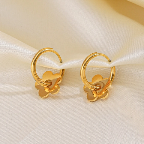 Flower Dangle Earrings 18K Gold Plated Stainless Steel Fashion Huggie Hoops For Women Ins Style Jewelry