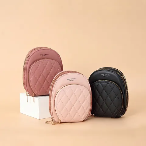 Women Crossbody Bag PVC Synthetic Leather Multi Zipper Diamond Quilted Small Square Phone Purse Daily Simple Fashion