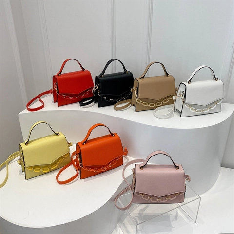 Women PU Leather Crossbody Bag Fashion Solid Color Handbag With Decorative Chain Small Square Shoulder Bag For Daily Use