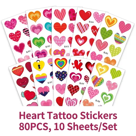 Hart Lip Tijdelijke Tatoeage Stickers Kleurrijk Waterdicht Voor Kinderen Valentijnsdag Moederdag Feest Lichaamskunst
