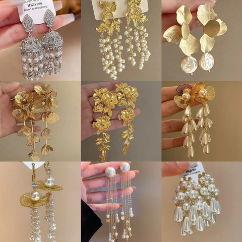 Pendientes Colgantes Retro Franceses Con Poste De Plata De Ley 925 Aleación Perla Artificial Borla Flor Hoja Joyería Elegante Mujer