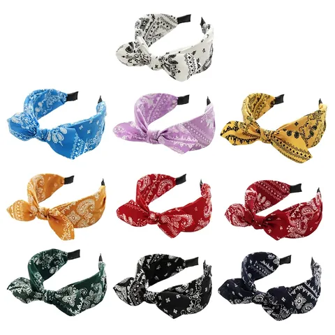 Vintage Paisley Pattern Knotted Bow Headband Fabric Wide Hairband Stylish Ethnic Headwear Accessory For Women Girls