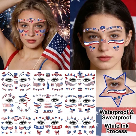 USA Independence Day Face Tattoo Stickers Waterproof Temporary Face Decoration American Patriotic 4th Of July Party Stickers