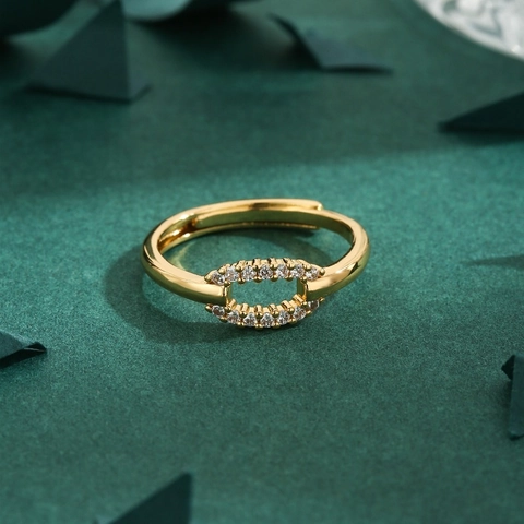 Mode Geometrische Holle Ring Voor Vrouwen Verguld Koper Met Strass Verstelbaar Openingsontwerp Veelzijdige Sieraden Accessoire Cadeau