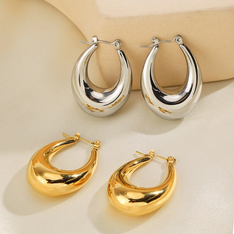 Pendientes De Aro Ovalados Acero Inoxidable Hueco Geométrico En Forma De U Minimalista Pulido Joyería De Moda Para Mujer