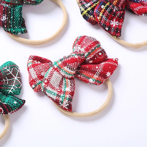 Bandeau À Nœud De Noël Pour Bébé Nylon Élastique Doux Motif Plaid Flocon De Neige Accessoires Cheveux Fête Nourrisson