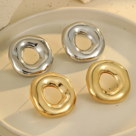 Orecchini a Cerchio Minimalisti in Acciaio Inossidabile Geometrici Irregolari Cavi Donna Placcati Oro Argento 18K Gioielli