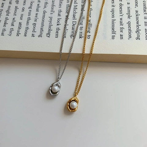 Collar Con Colgante De Perla Artificial Acero Inoxidable Círculo Geométrico Irregular Chapado Joyería Elegante Minimalista Para Mujer Diario