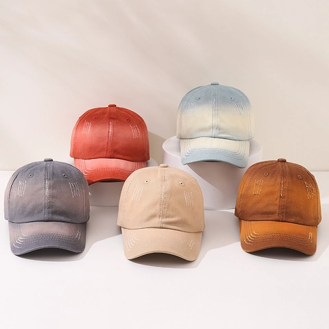 Kids Cotton Baseball Cap Gradient Ombre Distressed Worn Out Style Outdoor Sun Protection For Boys And Girls