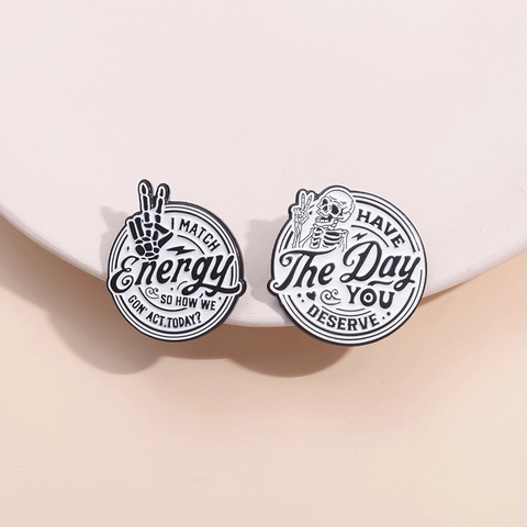 Emaille Pin Badge Zinklegering Schedel Citaat Rond Zwart Wit Punk Gotische Stijl Motiverende Kleding Decor Unisex