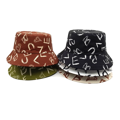 Graffiti Emmer Hoed Polyester Hart Letter Print Zonbescherming Ademend Streetwear Stijl Vintage Voor Dames