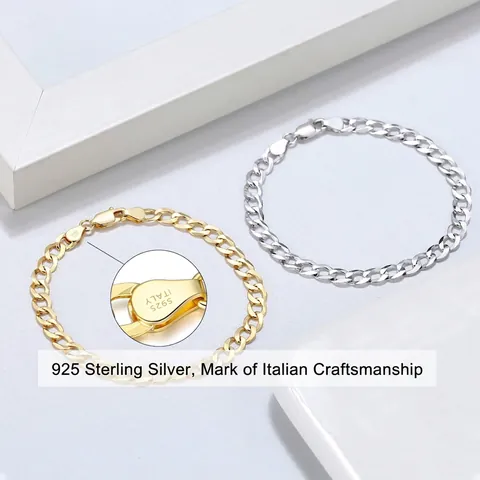 Bracciale a Maglia Cubana in Argento Sterling 925 per Uomo Donna Unisex Processo Italiano Catena Piatta Galvanizzata Gioielli Moda Catena a Mano