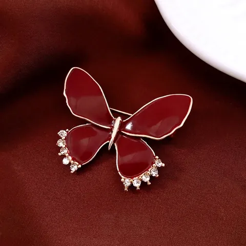 Spilla Farfalla Vintage Lega Smalto Borgogna Strass Elegante Corsage Gioielli Di Moda Regalo Per Donne