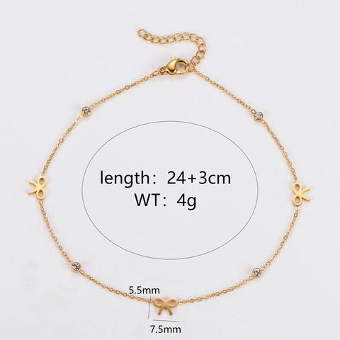 Französisches Süßes Schmetterling Schleife Fußkettchen Damen Edelstahl Vergoldet Fußkette Zirkon Minimalistischer Schmuck