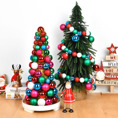 Couronne De Boules De Noël Colorées Tour Décoration Plastique Mat Brillant Paillettes Ornements Maison Bureau Fenêtre