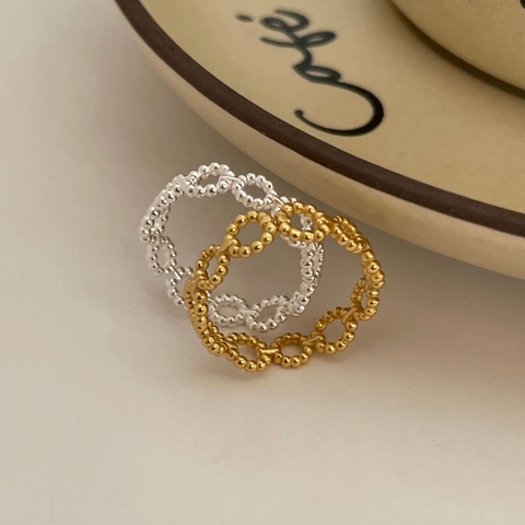 Anello In Argento Sterling 925 Minimalista Cerchi Intrecciati Svuotati Trama Perlata Gioielli Geometrici Per Donne