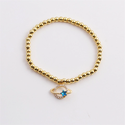 Pulsera Perlas Artificiales Cobre Perla Artificial Imitación Saturno Planeta Estrella Zircón Encanto Joyería Moda Dulce Mujeres Elegante Dorado