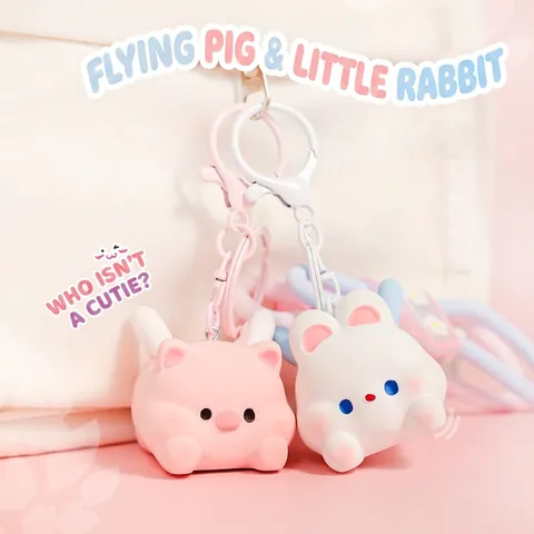 Kawaii Μπρελόκ Ιπτάμενα Ζώα Χαριτωμένο Μαλακό PVC Γουρουνάκι Κουνέλι Γούρι Τσάντας Με Λουράκι Καρπού Για Φίλους