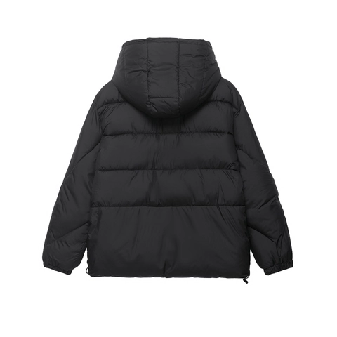 Women Hooded Puffer Jacket Solid Color Polyester Quilted Padded Coat With Pockets Windproof Warm Outerwear Casual