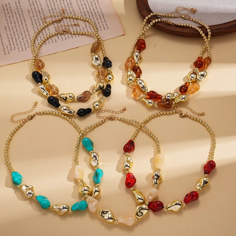 Collana Di Perle Irregolari Vintage Acciaio Inossidabile Acrilico Forma Di Pisello Blocco Di Colore Retrò Per Donne