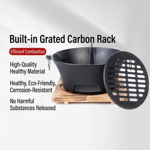 Estufa De Carbón De Hierro Fundido Con Parrilla De Acero Inoxidable Y Base De Madera Estilo Japonés Portátil