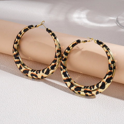 Leopard Print Large Hoop Earrings Iron With 925 Sterling Silver Earring Post Retro Fashion Jewelry For Women