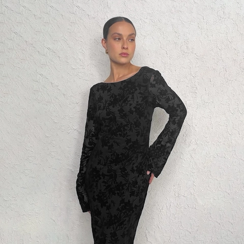 Sexy Open Rug Maxi Jurk Met Lange Mouwen Kant Bloemen Slanke Pasvorm Avondfeest Mode Voor Dames