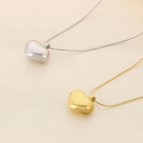 Set di Gioielli a Cuore Liscio 3D in Acciaio Inossidabile Minimalista da Donna Oro Argento Galvanizzato Catena a Serpente Collana Bracciale Orecchini