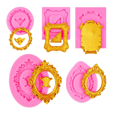 European Retro Photo Frame Silicone Molds Baroque Relief Style DIY Fondant Chocolate Cake Decoration Clay Crafts Vintage