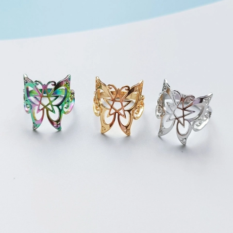 Mode Edelstahl Hohl Schmetterling Offener Ring Verstellbar Stern Hip Hop Schmuck Für Herren Damen Gold Silber Regenbogen Ring