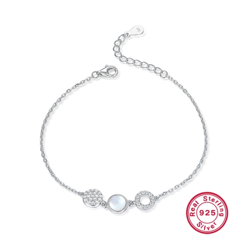 Pulsera Y Pendientes De Plata De Ley 925 Redondo Madreperla Circonita Incrustada Elegante Minimalista Joyería