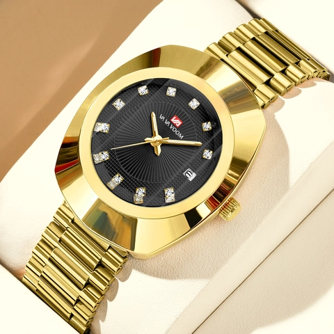Luxury Business Quartz Watches Stainless Steel Band Waterproof Date Calendar Rhinestone Elegant Analog Wristwatches For Men And Women