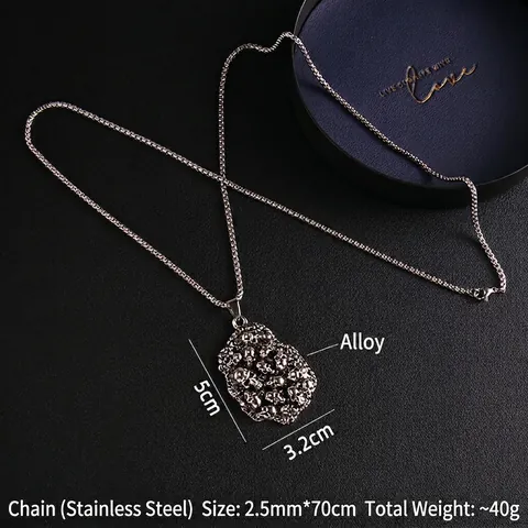 Gothic Punk Stainless Steel Skull Pendant Necklace For Men Women Antique Silver Alloy Cluster Skull Head Rock Hip Hop Jewelry
