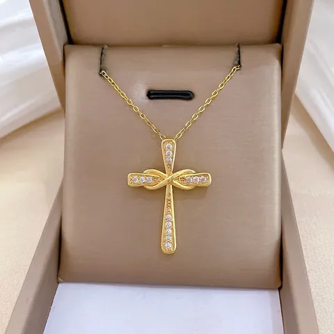 Twisted Cross Infinity Pendant Necklace Gold Stainless Steel Copper With Cubic Zirconia Luxury Jewelry For Women