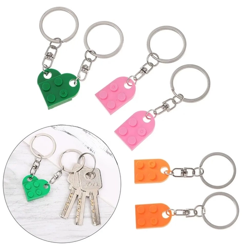 Matching Heart Building Block Keychain Plastic Interlocking Brick Key Ring For Couples Friendship Gift Novelty