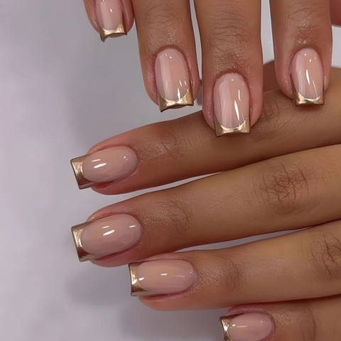 French Press On Nails ABS Square Coffin Shape Glossy Glitter Gradient Elegant Artificial Fingernails With Jelly Glue And Nail File