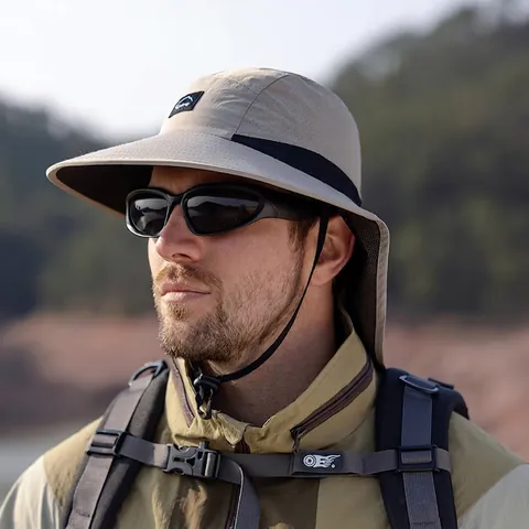 Outdoor Sun Hat Wide Brim Nylon Fisherman Bucket Cap With Neck Flap Breathable Mesh For Hiking Fishing Summer Protection