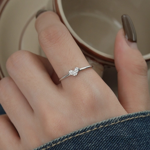 Heart Adjustable Ring 925 Sterling Silver Cubic Zirconia Micro Pave Minimalist Fresh Style Finger Ornament For Women