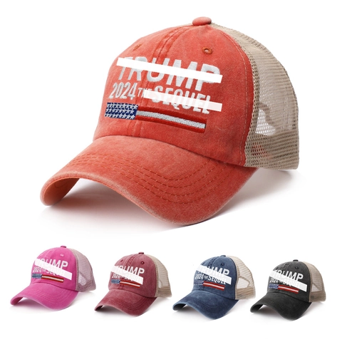 Washed Cotton Trucker Hut Mesh Baseball Cap Stickerei Amerikanische Flagge Verstellbarer Snapback Distressed Style Casual Accessoire