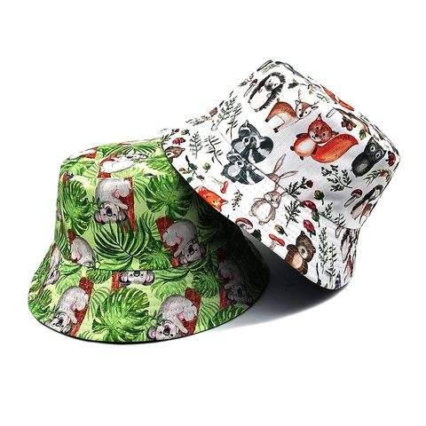 Chapeau Bob Réversible Polyester Protection Solaire Extérieur Imprimé Animal Koala Forêt Unisexe