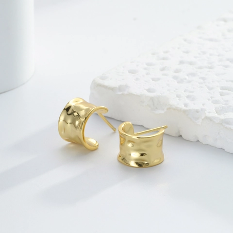 Pendientes De Aro En Forma De C Martillados Plata De Ley 925 Irregulares Geométricos Retro Estilo Francés Mujer